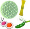 foto van Pop it Fidget toys pakket set - Pop it glow in the dark - Pop All Up® - 4 Delig - Simple dimple - Pea popper - Mesh-and-marble fidget toy - Incl. unieke speluitleg!