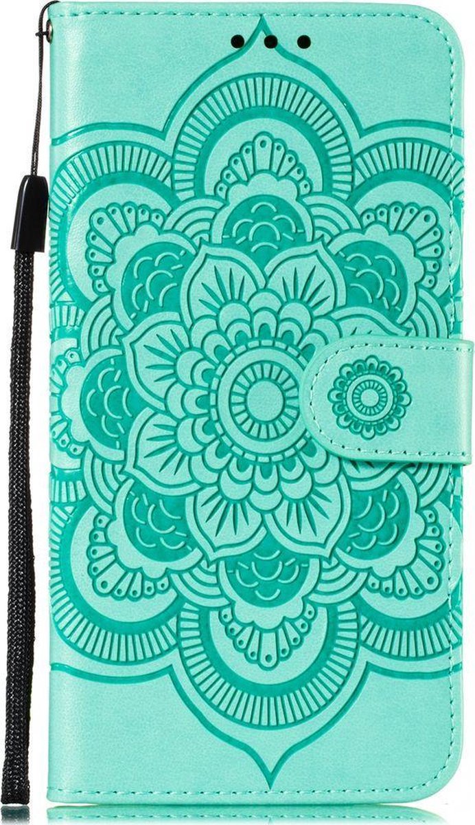 Mobigear Telefoonhoesje geschikt voor Motorola Moto E6s (2020) Hoesje | Mobigear Mandala Bookcase Portemonnee | Pasjeshouder voor 3 Pasjes | Telefoonhoesje voor Pinpas / OV Kaart / Rijbewijs - Turquoise