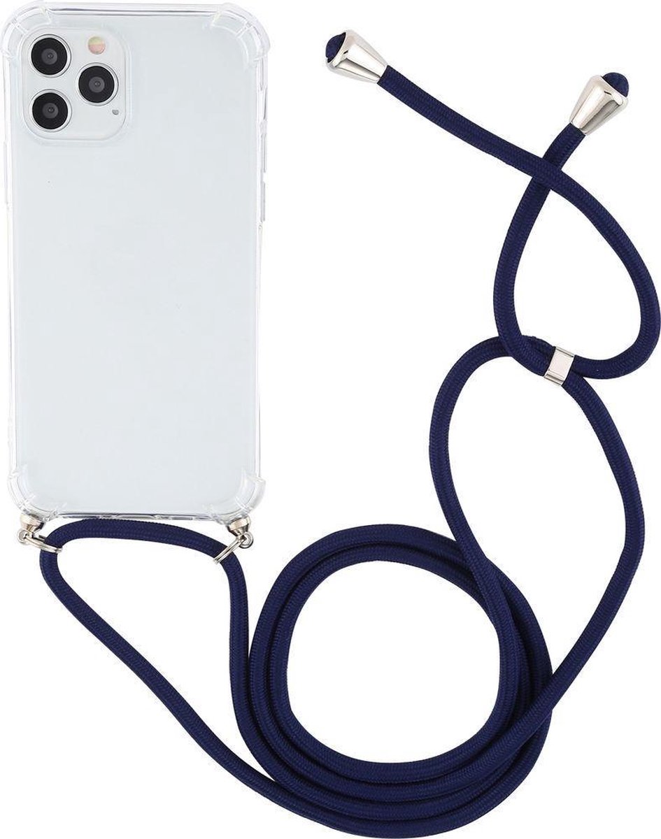 Mobigear Telefoonhoesje geschikt voor Apple iPhone 12 Pro Max Flexibel TPU | Mobigear Lanyard Hoesje met koord - Transparant / Donkerblauw