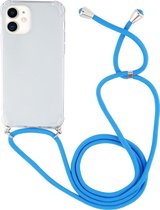 Apple iPhone 12 Mini Hoesje - Mobigear - Lanyard Serie - TPU Hoesje met koord - Transparant / Blauw - Hoesje Geschikt Voor Apple iPhone 12 Mini