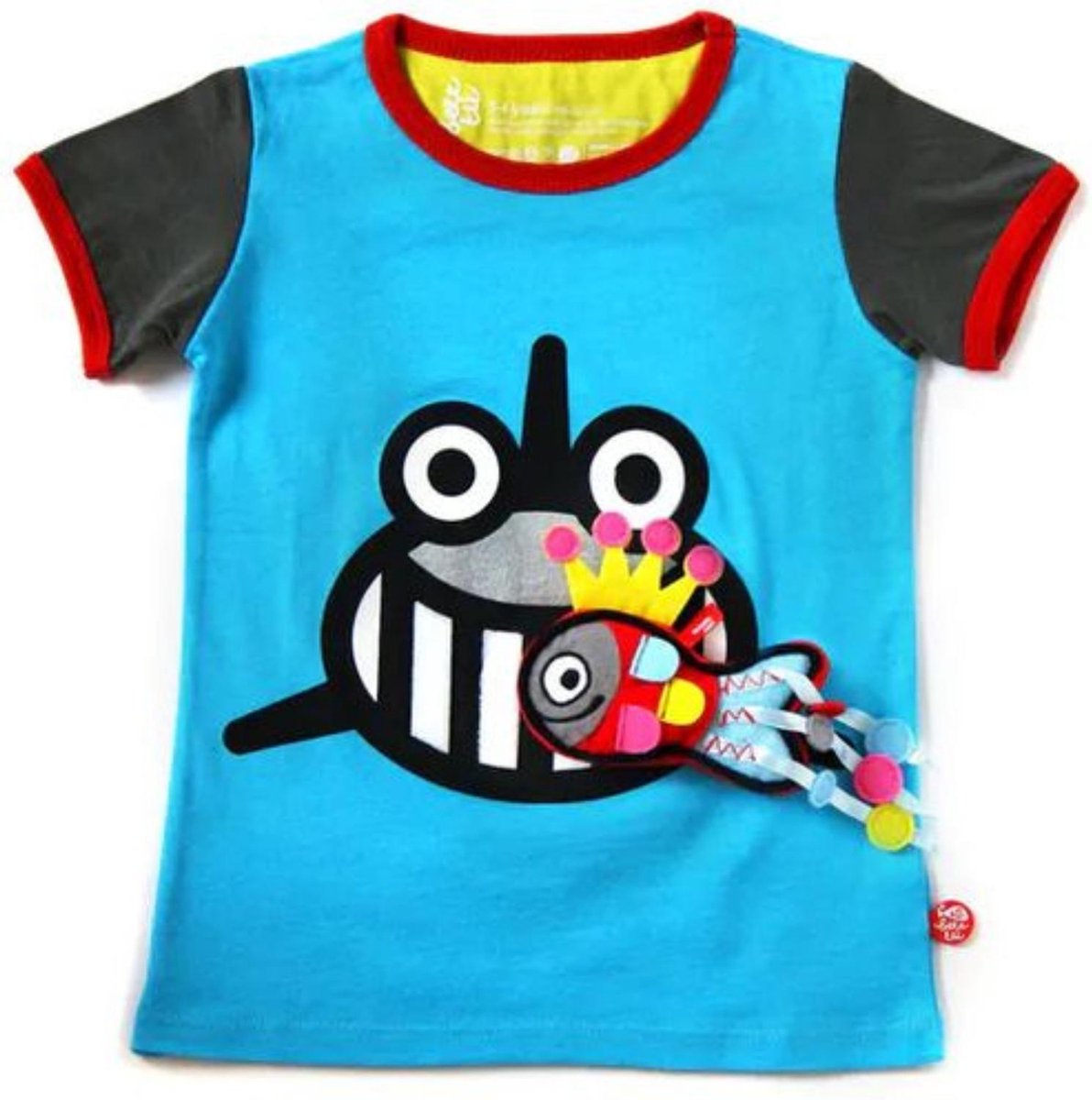 T-shirt voor kinderen met plakfiguur - Haai - Turkoos - Katoen - Pak van 1 st - Stimuleert fantasie en creativiteit - Maat 3-4 of 5-6