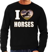 I love horses trui met dieren foto van een zwart paard zwart voor dames - cadeau sweater paarden liefhebber S