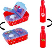 Mario - Boîte à pain 3 compartiments (18 cm X 13 cm X 6 cm) + Gourde en plastique - Gourde (660 ml - 25 cm)