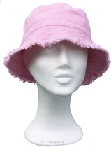 Katoenen vintage bucket zomerhoedje vissershoedje met strass kleur roze maat S/M