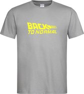Grijs T shirt met Geel logo " Back To Normal " print size S
