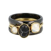 My Bendel - Ringenset keramiek met steen - My Bendel ringenset met keramieken ringen en goudkleurige ringen met steen - Met luxe cadeauverpakking