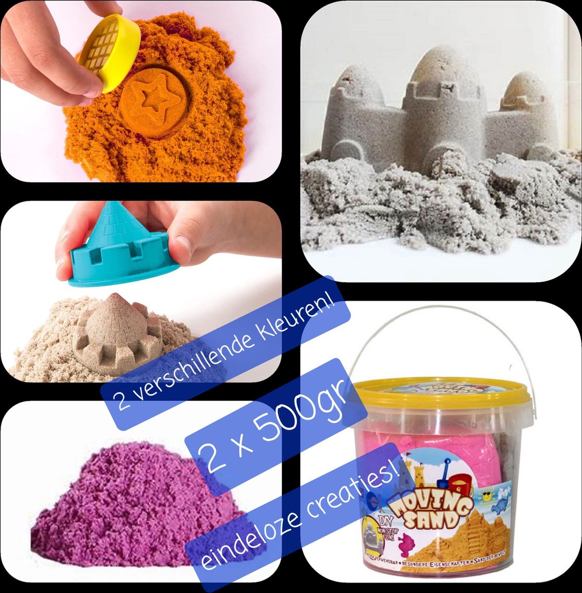 Speelzand - Kinetisch Zand - Bewegend Zand -in handige emmer- 2 x 500g  -2kleuren - bol.com