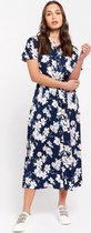 LOLALIZA Overhemd jurk met bloemen print - Marine Blauw - Maat 36