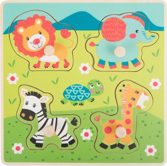 optocht Pretentieloos tijdelijk Houten puzzel - Safari kinderpuzzel vanaf 1 jaar - 4 puzzelstukjes | bol.com