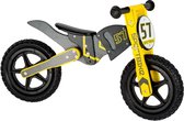 Houten loopfiets - motorcrosser - Zithoogte verstelbaar: 37 - 40cm - Geel - grijs - houten speelgoed vanaf 3 jaar