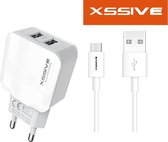 Xssive Duo Dual USB lader met USB Type C Kabel 1 meter met 2 poorten