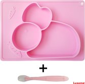 Luxema® - Placemat - Siliconen Placemat met Bord en Lepel - Roze - Antislip - Baby Placemat - Baby Bord - Baby Lepel - Kinderservies - Siliconen Kinderservies - Topcadeau