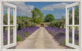 PB-Collection - Tuindoek doorkijk Raam Lavendel Deur - 90x140cm - Tuinposter - Tuin decoratie - Tuinposters buiten – Tuinschilderij – Poster Buiten – Buitencanvas – Tuinbanner