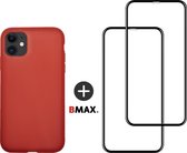 BMAX Telefoonhoesje voor iPhone 11 - Latex softcase hoesje rood - Met 2 screenprotectors full cover
