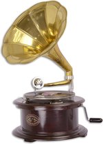 Grammofoon- Platenspeler - Een Acht Hoekige Grammofoon - Hout - HorstDeco - Bruin En Goud - 36.5 X 36.5 Cm