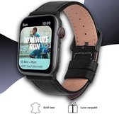 Geschikt voor Apple Watch bandje 42 / 44 / 45 / 49 mm - Series 1 2 3 4 5 6 7 8 SE Ultra - Smartwatch iWatch horloge band - 42mm 44mm 45mm 49mm - Fungus - PU Leer - Zwart - Chique