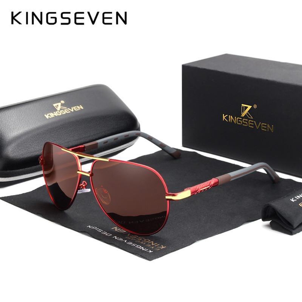 Kingseven Piloten Zonnebril - Gepolariseerd - UV400 - Aviator zonnebril - Rood