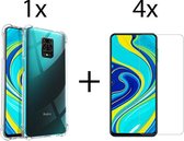 Xiaomi Redmi Note 9S hoesje shock proof case transparant -  4x Xiaomi Redmi Note 9S screenprotector screen protector