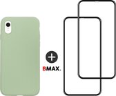 BMAX Telefoonhoesje geschikt voor iPhone 11 Pro - Siliconen hardcase hoesje mintgroen - Met 2 screenprotectors full cover