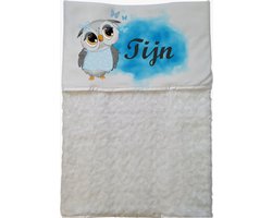 Baby dekentje uiltje EIGEN NAAM - gepersonaliseerd dekentje - kraam cadeau - zacht dekentje - uiltje - wit deken - jongen