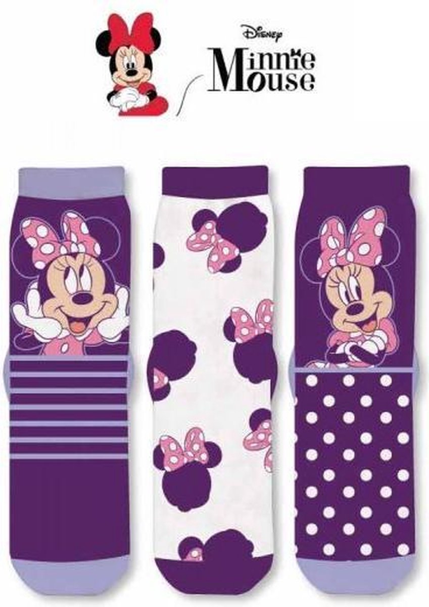 Minnie Mouse Sokken | 3 Paar | Maat 31-34 | Paars
