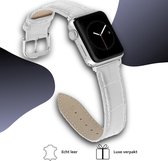 Geschikt voor Apple Watch bandje 38 / 40 / 41 mm - Series 1 2 3 4 5 6 7 SE - Smartwatch iWatch horloge band - 38mm 40mm 41mm - Fungus - PU Leer - Wit - Echt