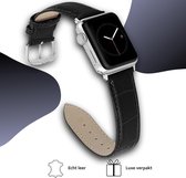 Geschikt voor Apple Watch bandje 38 / 40 / 41 mm - Series 1 2 3 4 5 6 7 SE - Smartwatch iWatch horloge band - 38mm 40mm 41mm - Fungus - PU Leer - Zwart - Echt
