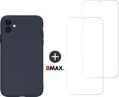 BMAX Telefoonhoesje voor iPhone 11 - Siliconen hardcase hoesje donkerblauw - Met 2 screenprotectors