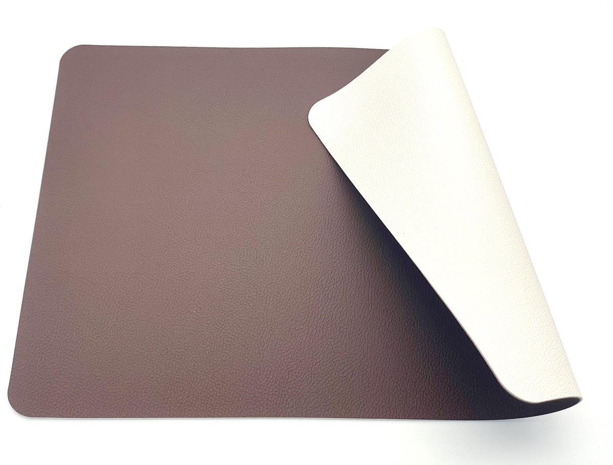 Luxe placemats lederlook - 6 stuks - dubbelzijdig bruin/wit - 45 x 30 cm - leer - leatherlook placemat