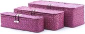 Mandje - Riet - 32x12x11cm-29x9x8.5cm-26x6x7cm - Roze