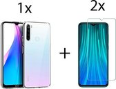 Xiaomi Redmi Note 8T hoesje siliconen case transparant -  2x Xiaomi Redmi Note 8T screenprotector screen protector