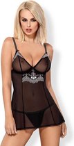 Obsessive Nacht Jurk met Borduursels en String – Erotische Babydoll – Maat S/M – Zwart