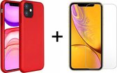 iPhone 12 hoesje rood siliconen case hoes cover hoesjes - 1x iPhone 12 screenprotector