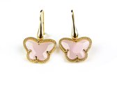 Zilveren oorringen oorbellen Model vlinder geelgoud verguld gezet met roze steen