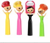 Afwasborstel set van 4 Funky Lady - Geel, Roze, Zwart, Groen - 4 Stuks - Vrolijke vrouwtjes afwasborstel set 4 stuks - Afwasborstel met gezichtjes