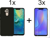 Huawei Mate 20 Lite hoesje zwart siliconen case hoes cover hoesjes - 3x Huawei mate 20 lite screenprotector