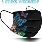 Vlinder wegwerp mondmaskers - Neon vlinderdans - per 5 stuks