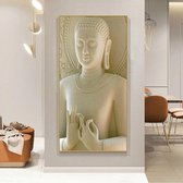 Allernieuwste Canvas Schilderij Creme Beige Zen Boeddha - Boedha Modern - Poster - 60 x 120 cm - Kleur