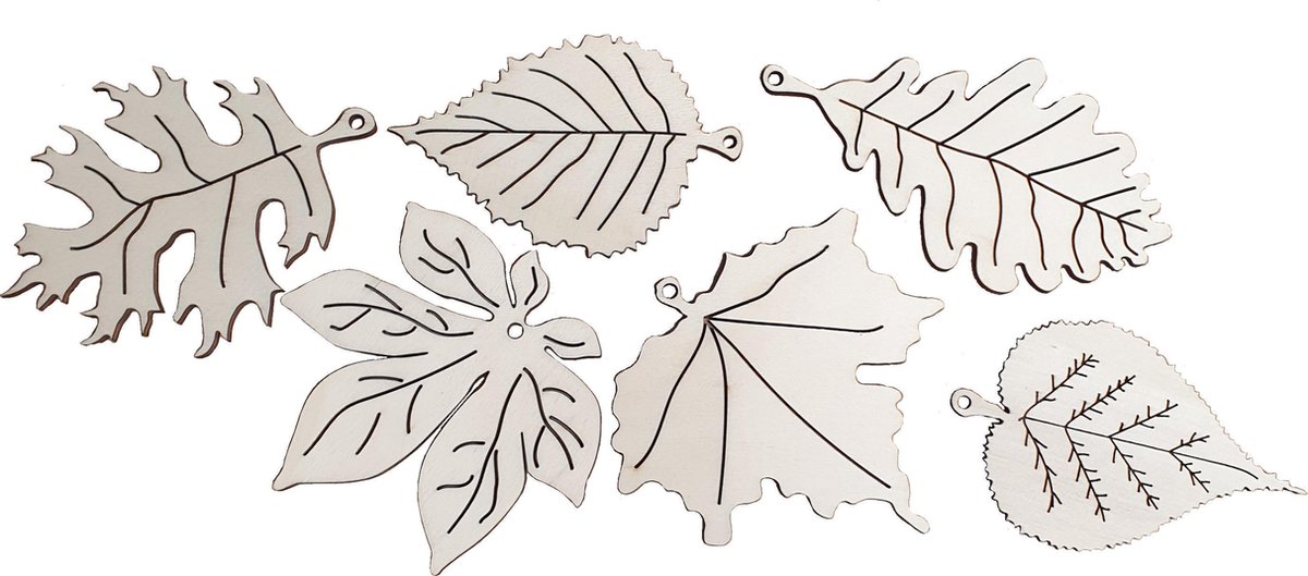 Era Wood - bladeren - houten ornamenten - geschuurd - hangers - multiplex