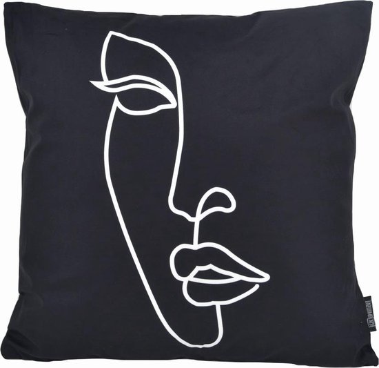 Line Art Face #1 Kussenhoes | Katoen / Polyester | 45 x 45 cm | Zwart/Wit