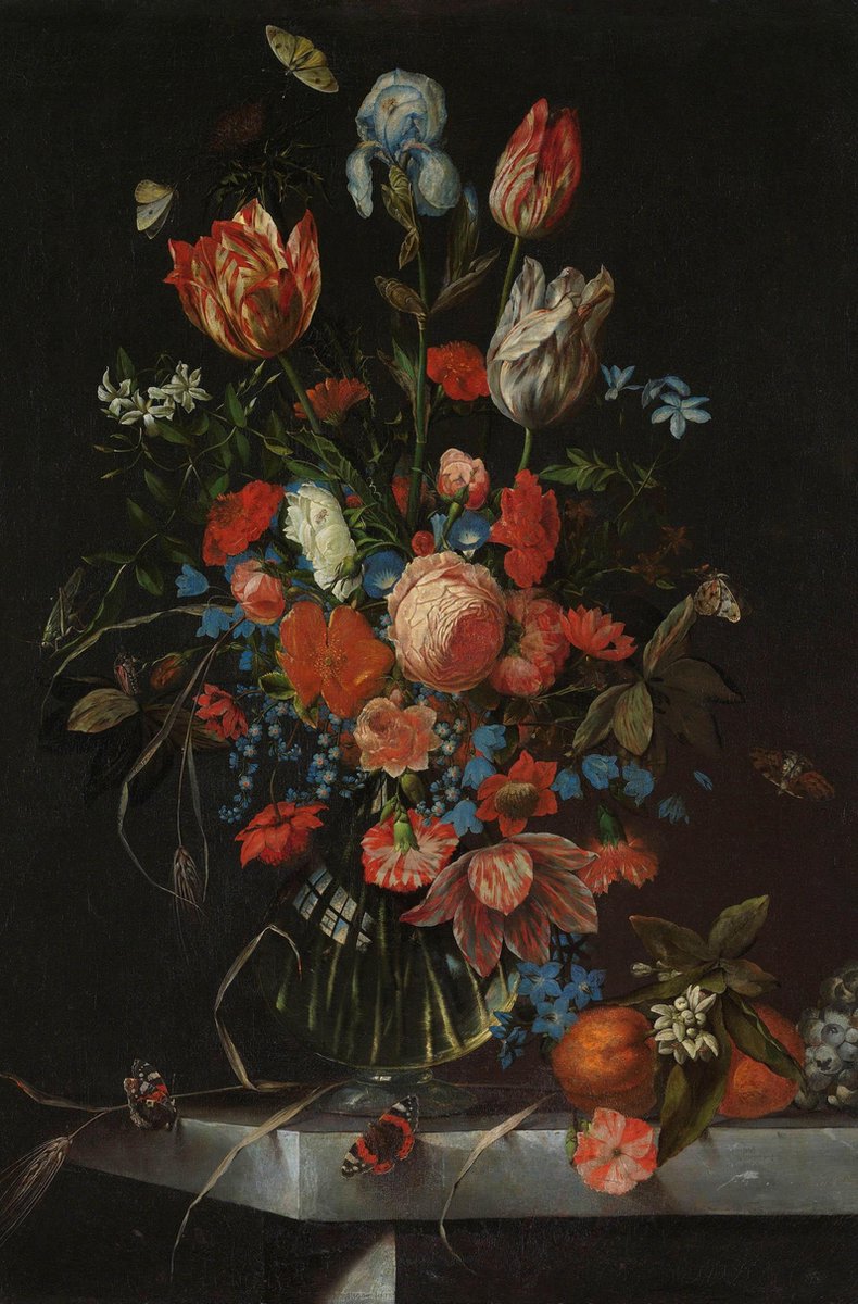 Schilderij - stilleven bloemen - Collectie dutch masters - Dibond wit - 98x148cm