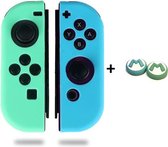 Siliconen Joy-Con Controller Hoesjes + Gaming Thumbsticks (1 Set = 2 Thumbgrips) | Geschikt voor de Nintendo Switch & Lite | Grip | Cobalt Groen/Lichtblauw + M Groen