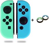 Gadgetpoint! | Nintendo Switch & Lite | Siliconen Joy-Con Controller Hoesjes + Thumbgrips (1 Set = 2 Thumbgrips) | Grip | Cobalt Groen/Lichtblauw + Pokeballs Groen