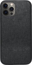 ADEL Siliconen Back Cover Softcase Hoesje Geschikt voor iPhone 12 (Pro) - Stoffen Textiel Zwart