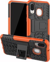 Schokbestendige pc + TPU-patroonpatroonbehuizing voor Galaxy A40, met houder (oranje)