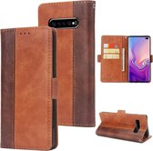 Voor Galaxy S10 + retro textuur contrasterende kleur splicing horizontale flip TPU + PU lederen tas met kaartsleuven en houder en portemonnee (bruin)