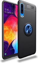 Lenuo schokbestendige TPU Case voor Galaxy A50, met onzichtbare houder (zwart blauw)