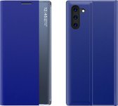Voor Galaxy Note 10 Plus Zijdisplay Met Magnetische / Beugelfunctie / Slaapfunctie Effen Textuurdoek + PC Flip Case (Blauw)