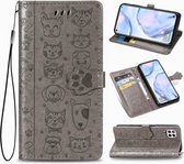 Voor Huawei P40 Lite / Nova 7i / Nova 6se schattige kat en hond reliÃ«f horizontaal flip lederen tas met beugel / kaartsleuf / portemonnee / lanyard (grijs)