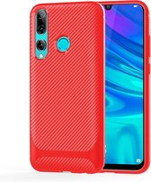 Voor Huawei P Smart + (2019) koolstofvezel textuur schokbestendige TPU beschermhoes (rood)